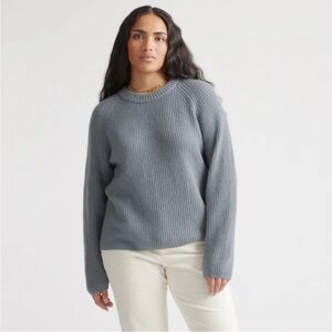Mongolian Cashmere Fisherman Crewneck Sweater in Dusty Blue, Size Medium